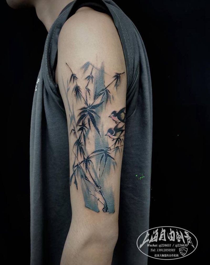竹子纹身图片_手臂新传统水墨竹子纹身图案