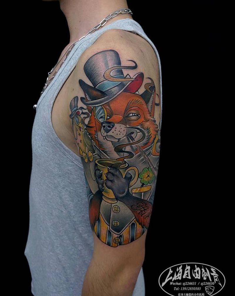 狐狸纹身图片_手臂New School狐狸纹身图案