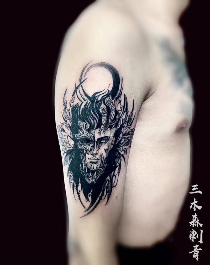 暗黑人物纹身图片_手臂点刺纹身图案