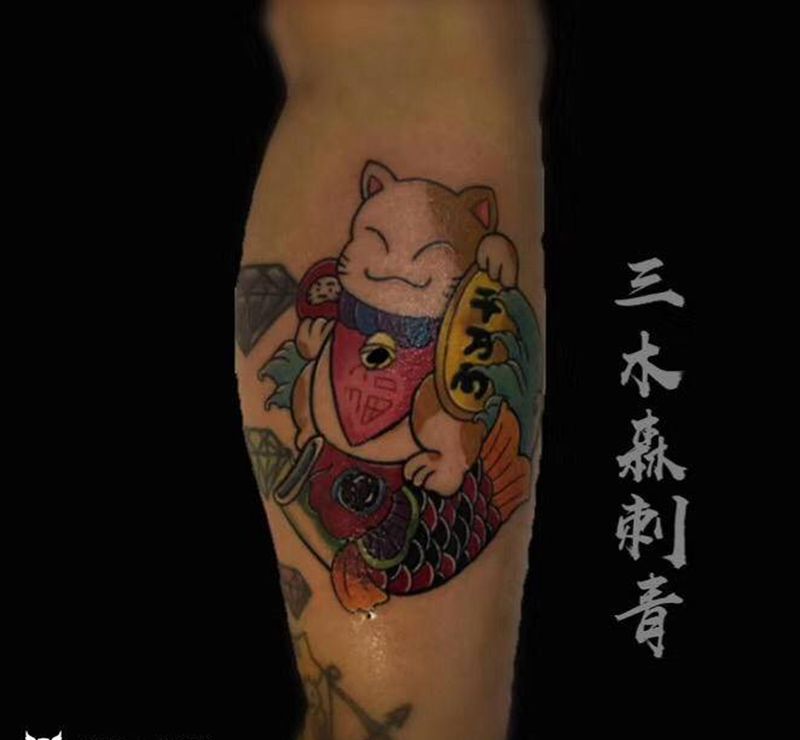 招财进宝纹身图片_手臂欧美写实纹身图案