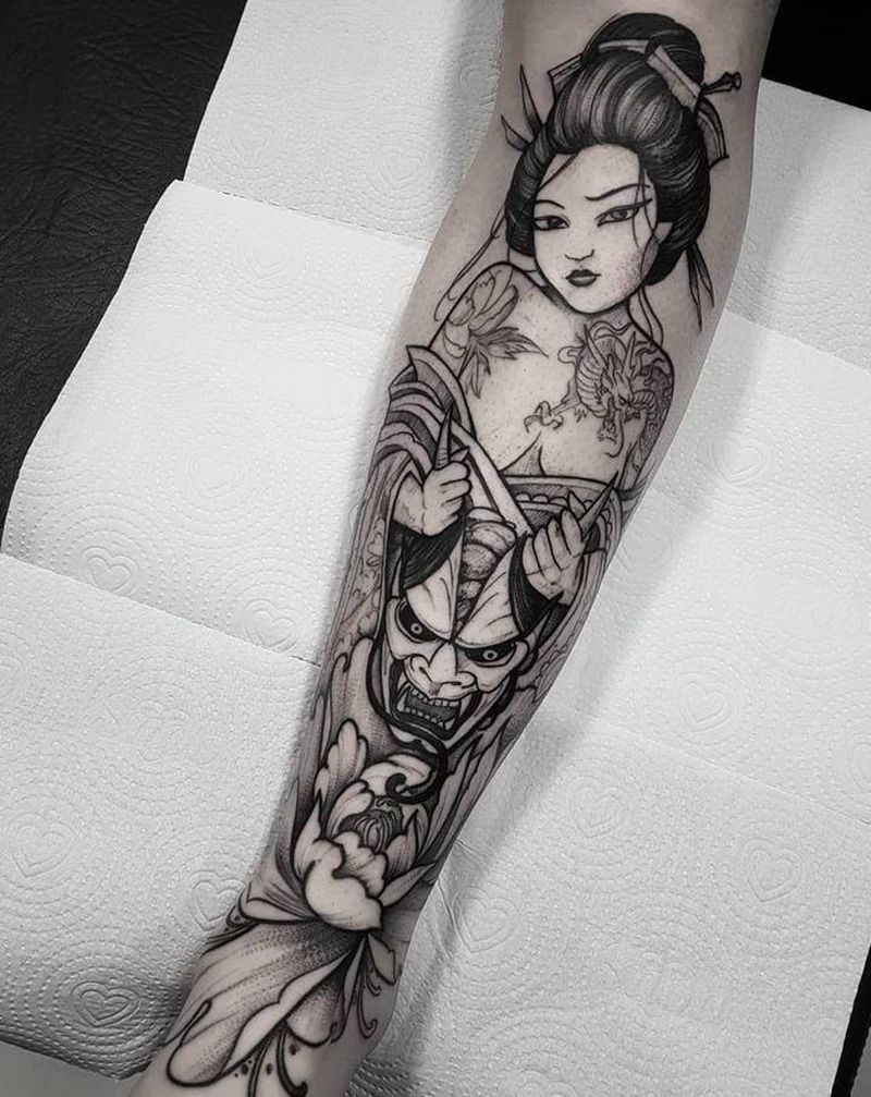 艺妓纹身图片_手臂水墨纹身图案