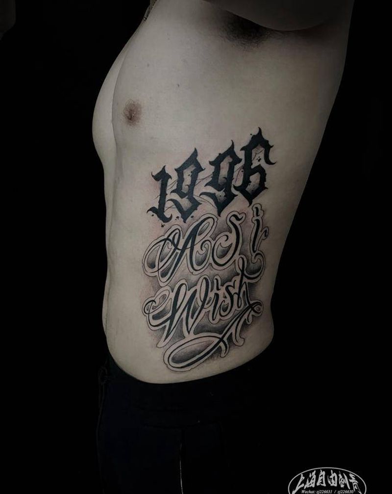 1996纹身图片_腰部花体字腰部花体字年份纹身图案