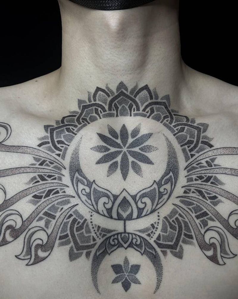 mandala纹身图片_胸部点刺纹身图案