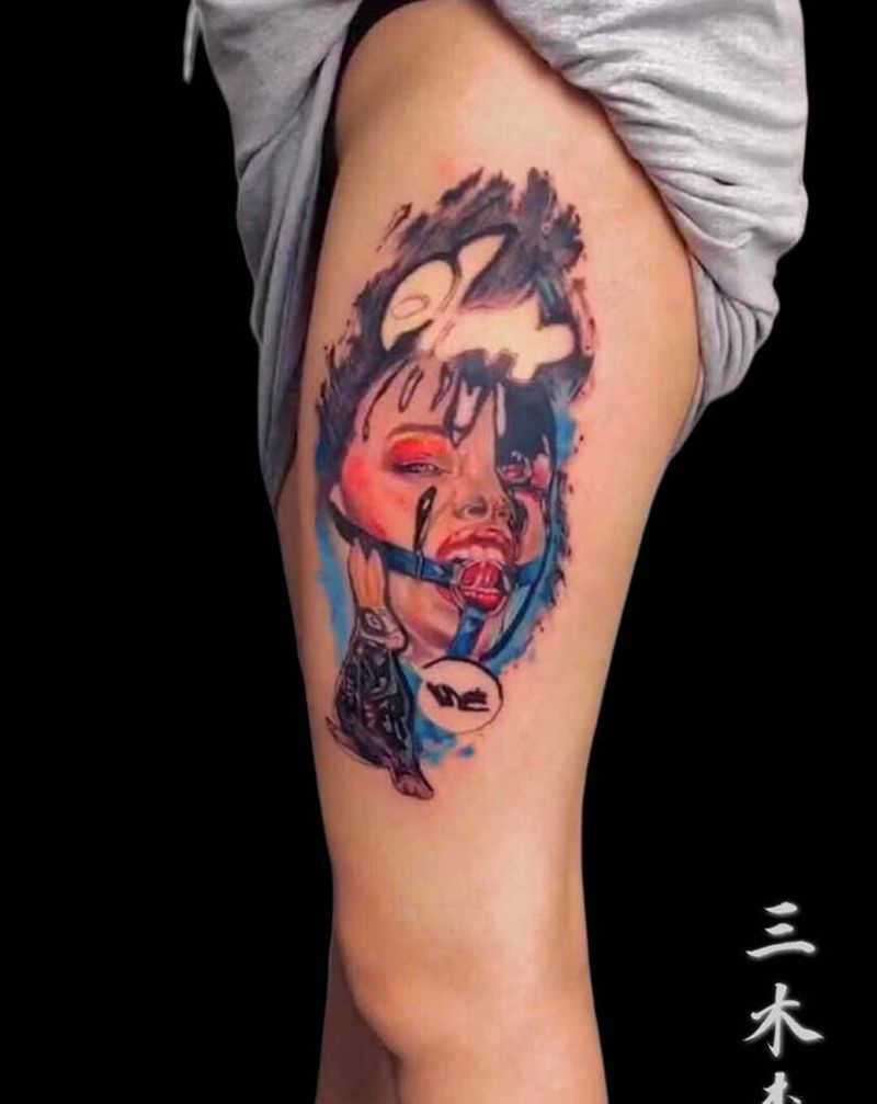 欧美女人纹身图片_腿部欧美写实纹身图案