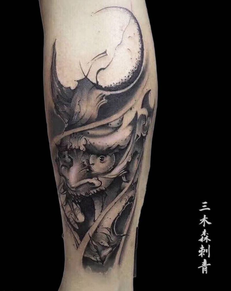 班锘纹身图片_腿部新传统纹身图案