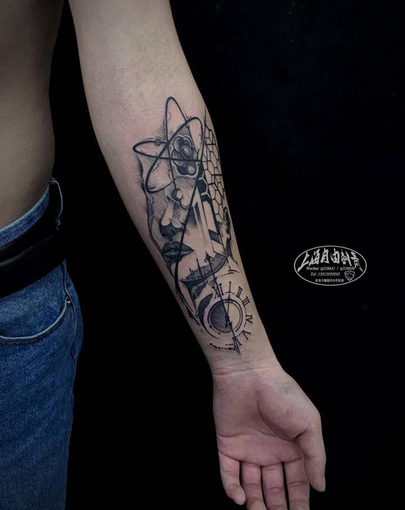 几何肖像纹身图片_手臂几何肖像纹身图案