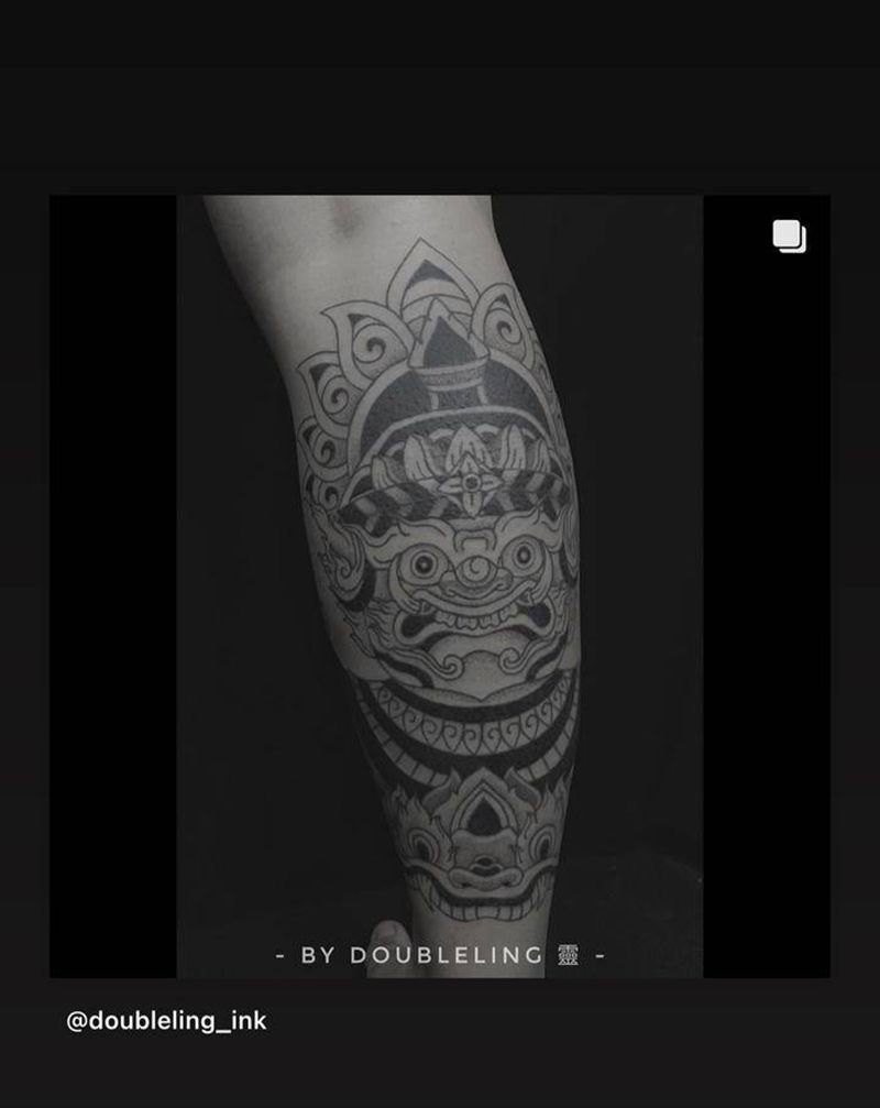 Thai Yark纹身图片_腿部点刺图腾纹身图案