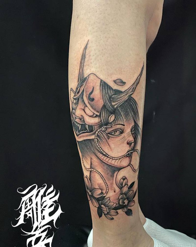 艺妓纹身图片_腿部新传统纹身图案