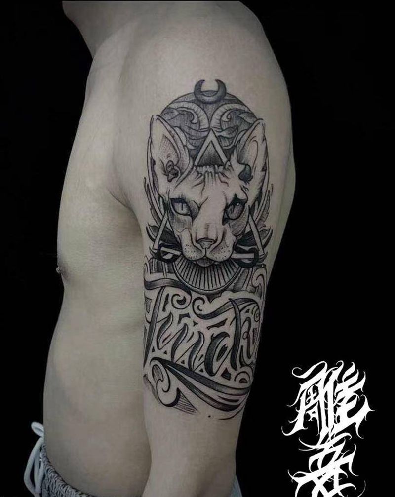 斯芬克司纹身图片_手臂点刺纹身图案