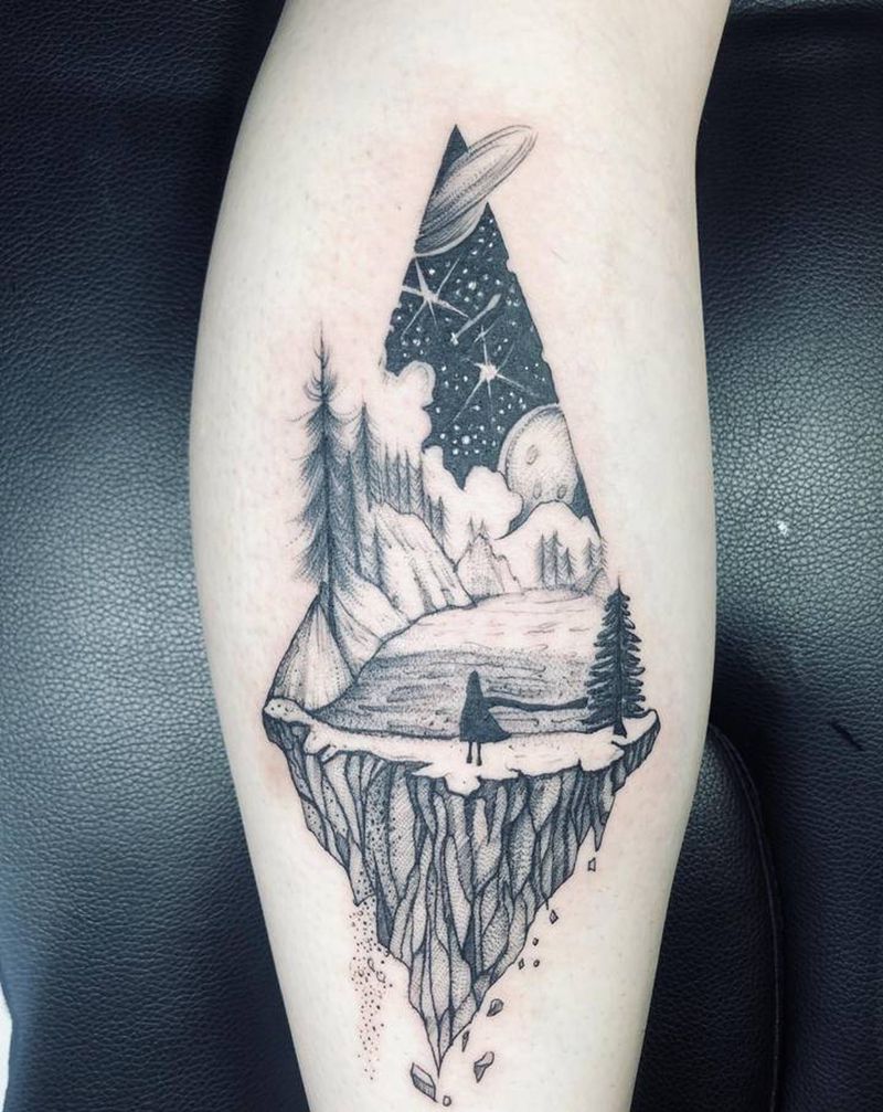 野蛮生长纹身图片_腿部几何点刺纹身图案