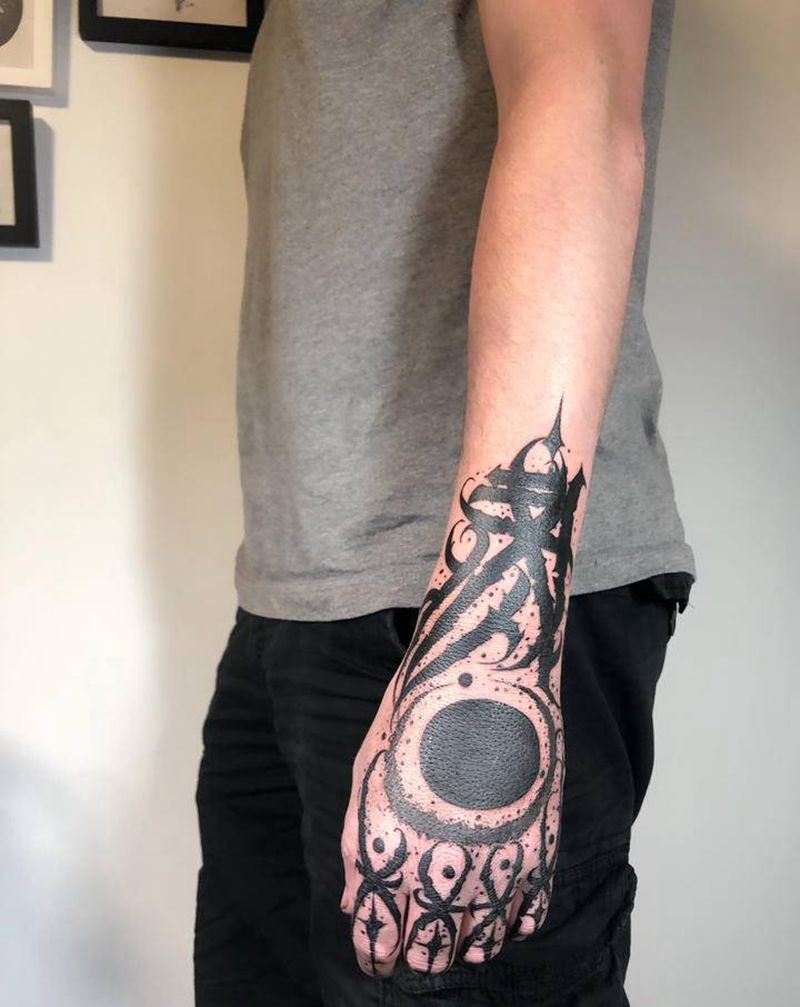 爆手纹身图片_手部图腾点刺纹身图案