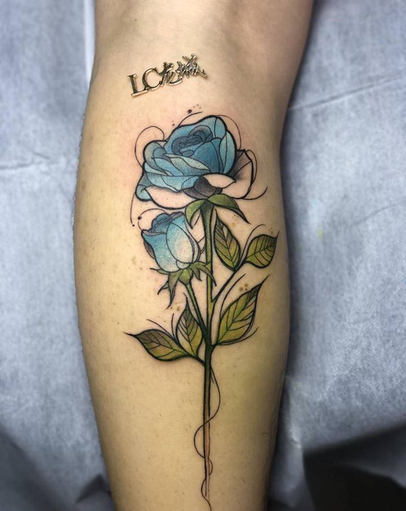 玫瑰纹身图片_几何水彩纹身图案