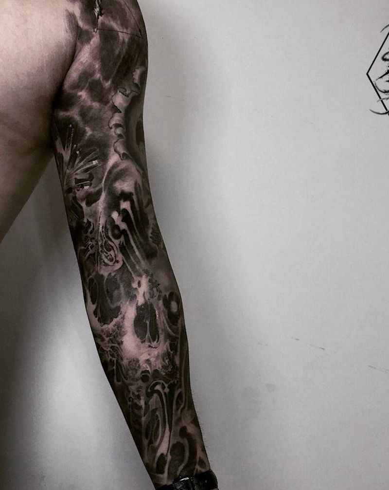 老三作品骷髅纹身图片_手臂手部欧美写实骷髅纹身图案