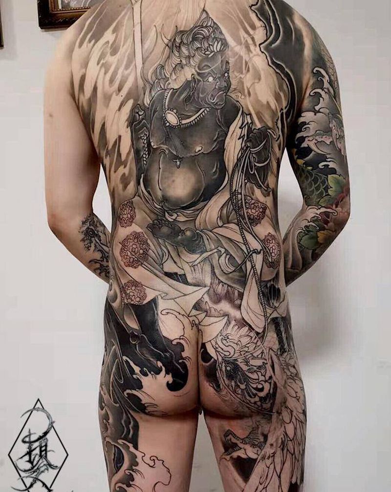 曹丰不动明王未完待续纹身图片_背部新传统不动明王纹身图案