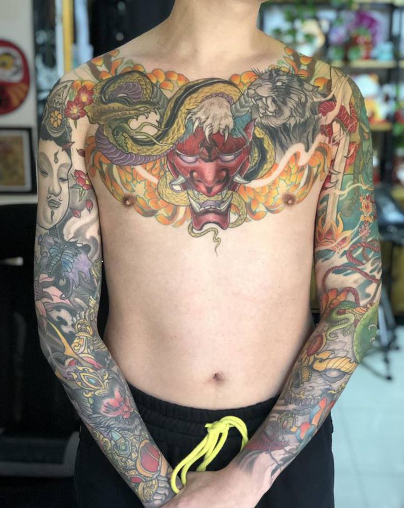 进度90%纹身图片_手臂胸部新传统纹身图案