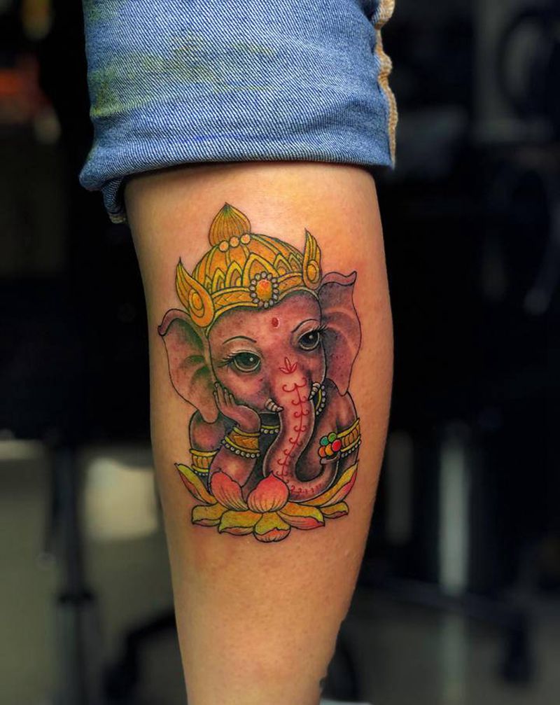 象神纹身图片_腿部纹身图案