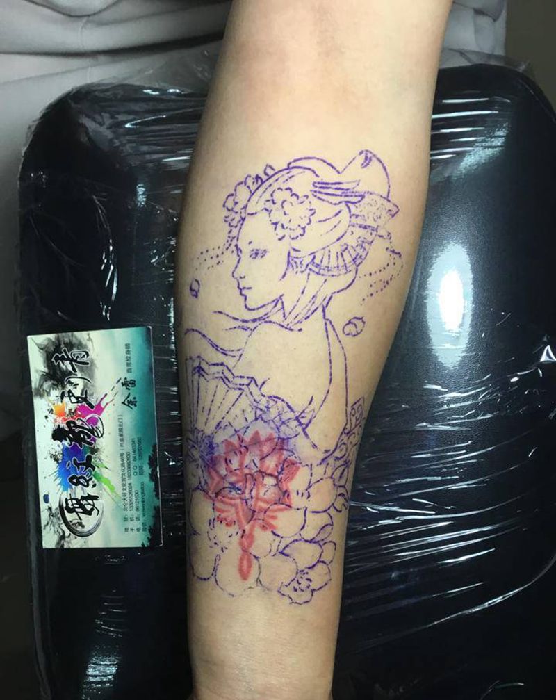 遮盖纹身图片_手臂New School艺妓纹身图案
