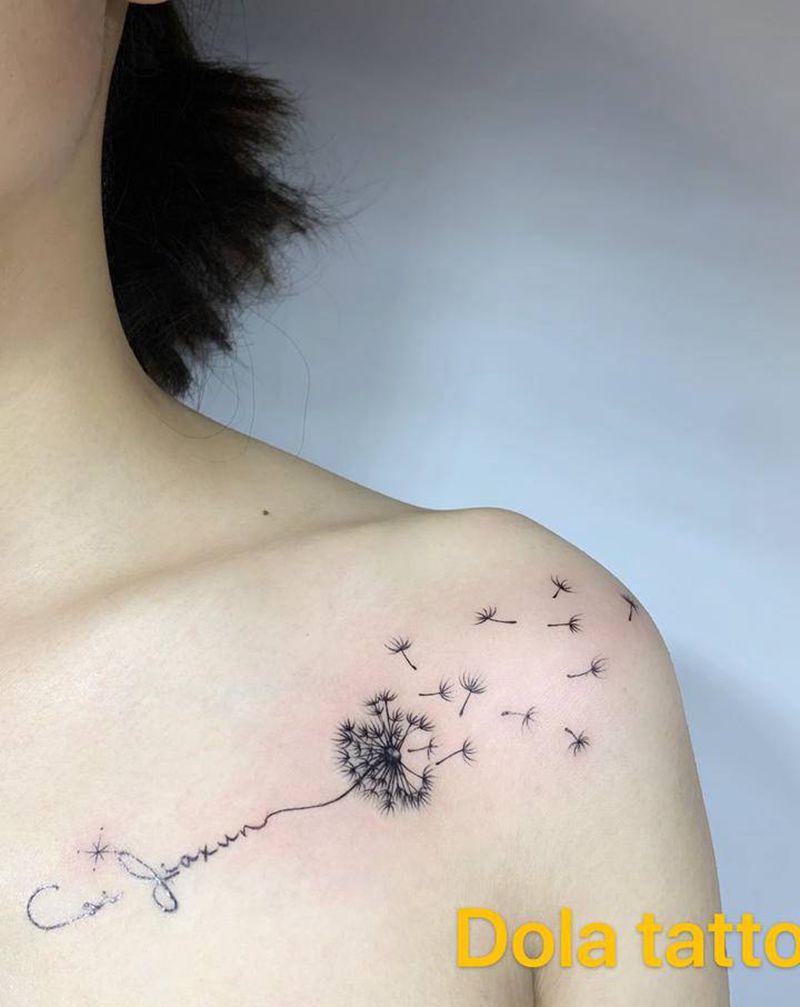 蒲公英纹身图片_肩部欧美写实纹身图案