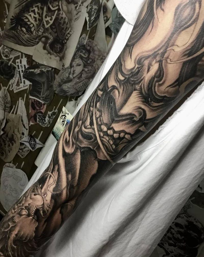 花臂纹身图片_手臂老传统纹身图案