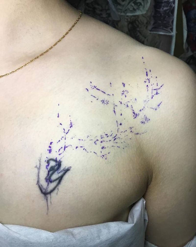 遮盖 梅花纹身图片_胸部水彩老传统梅花纹身图案