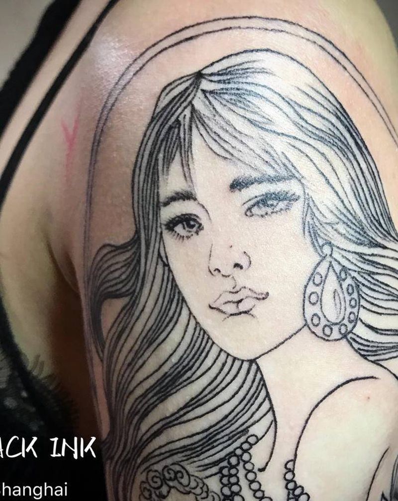 肖像 未完成纹身图片_手臂肩部New School水彩纹身图案