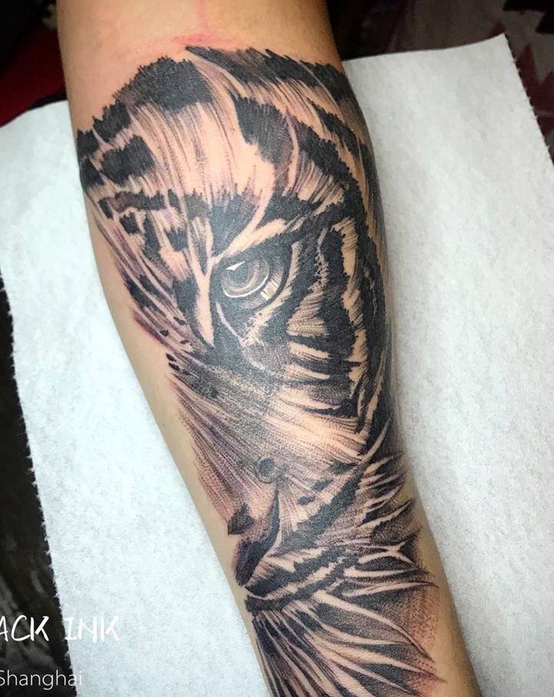 虎纹身图片_手臂欧美写实纹身图案