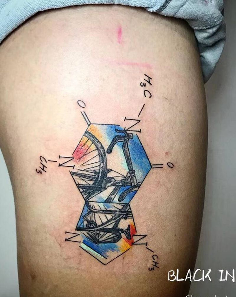 分子纹身图片_腿部水彩几何纹身图案