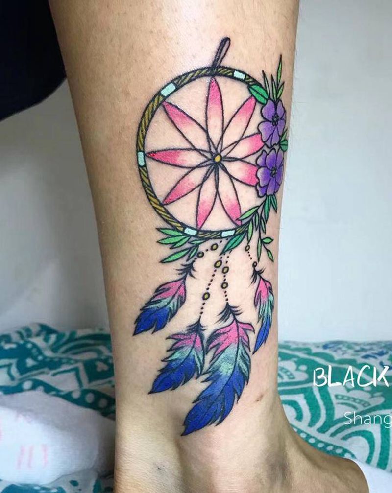 捕梦网 遮盖纹身图片_腿部New School纹身图案