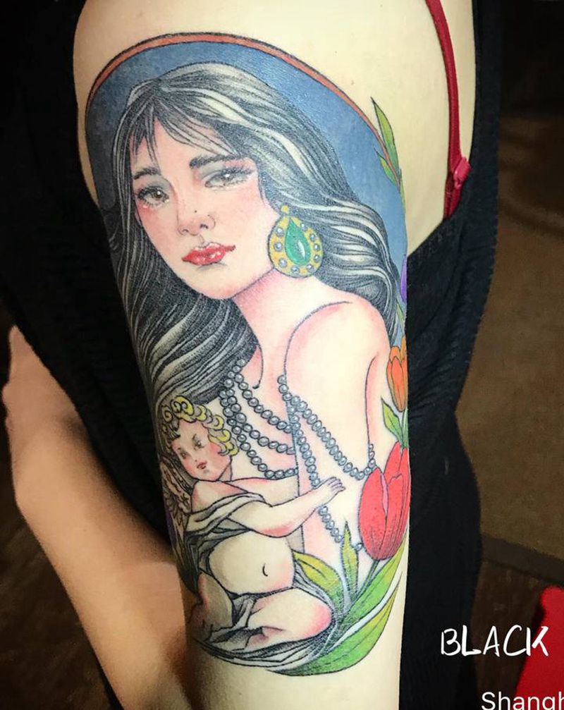 油画人物肖像纹身图片_手臂欧美写实纹身图案