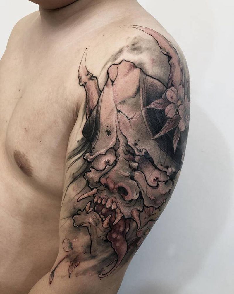 新传统般若纹身图片_手臂新传统纹身图案