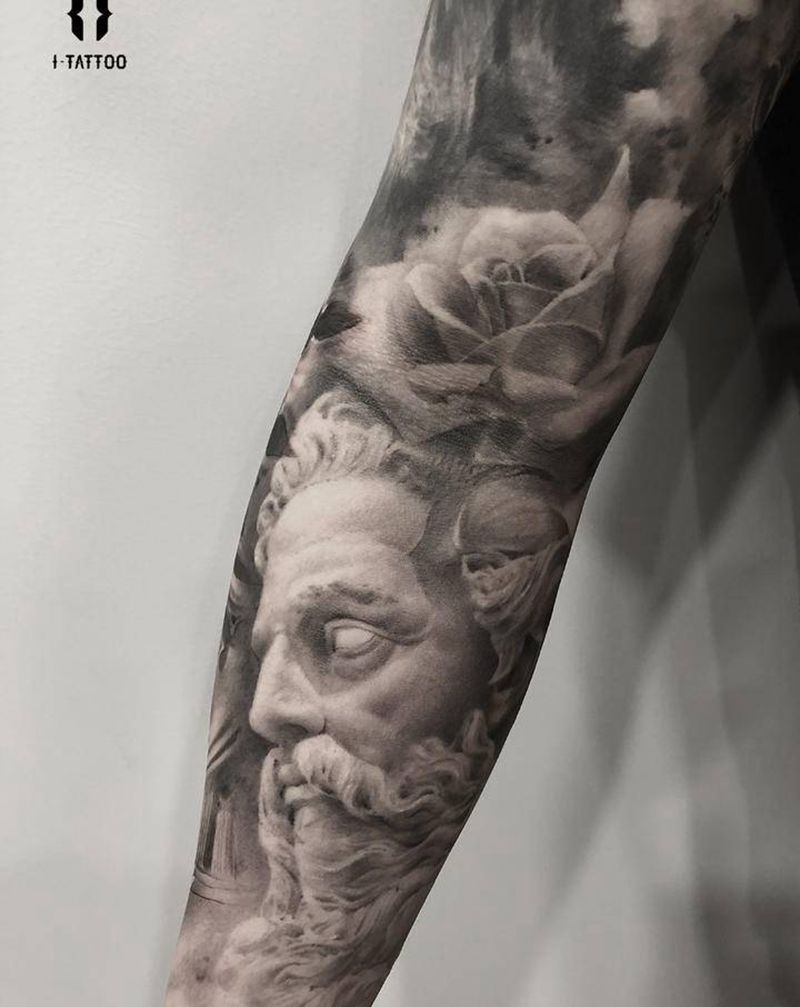 波塞冬纹身图片_手臂欧美写实纹身图案