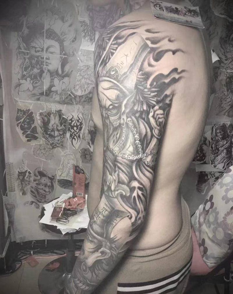 黑白无常纹身图片_手臂新传统纹身图案