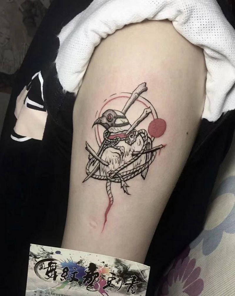 乌鸦纹身图片_手臂几何新传统纹身图案