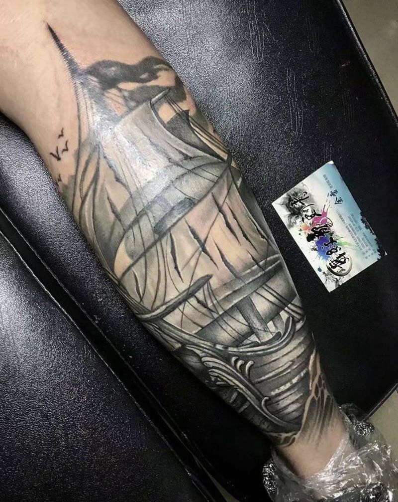 船纹身图片_腿部纹身图案