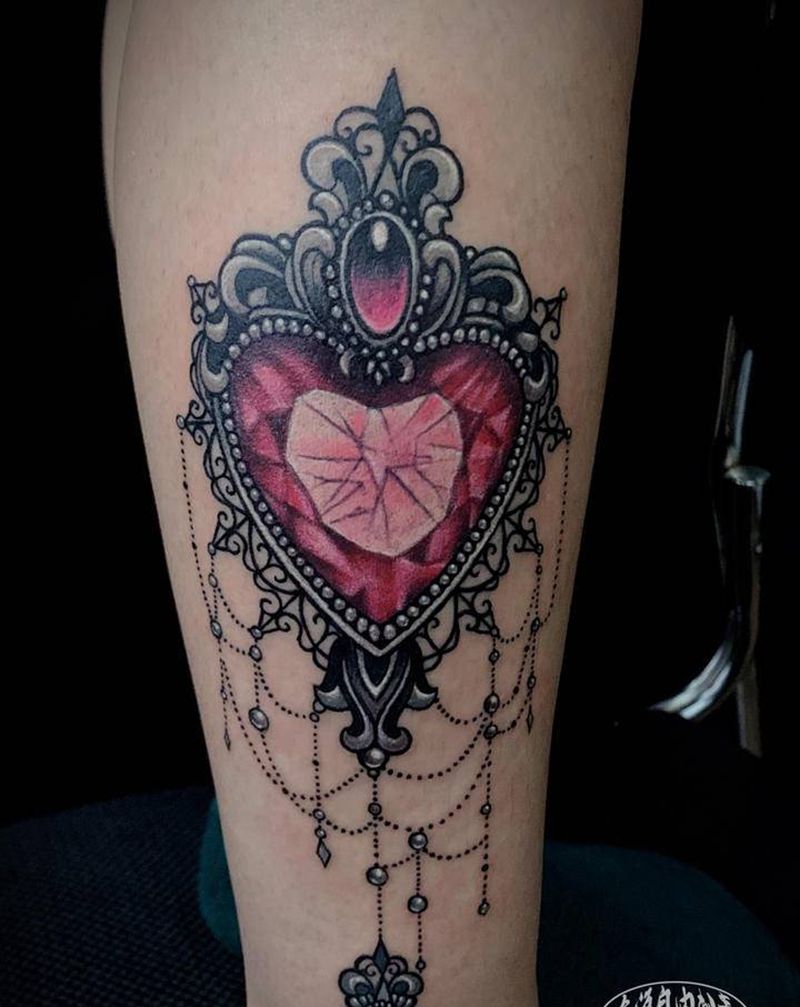 蕾丝彩彩钻纹身图片_腿部水彩纹身图案