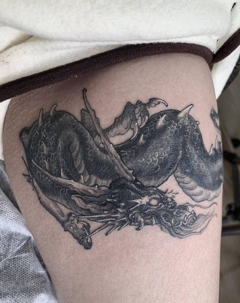 手绘遮盖纹身图片_腿部新传统纹身图案