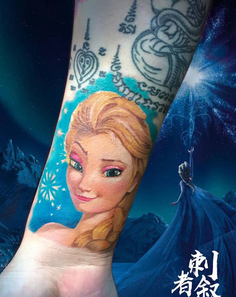 艾莎公主纹身图片_手臂手部纹身图案