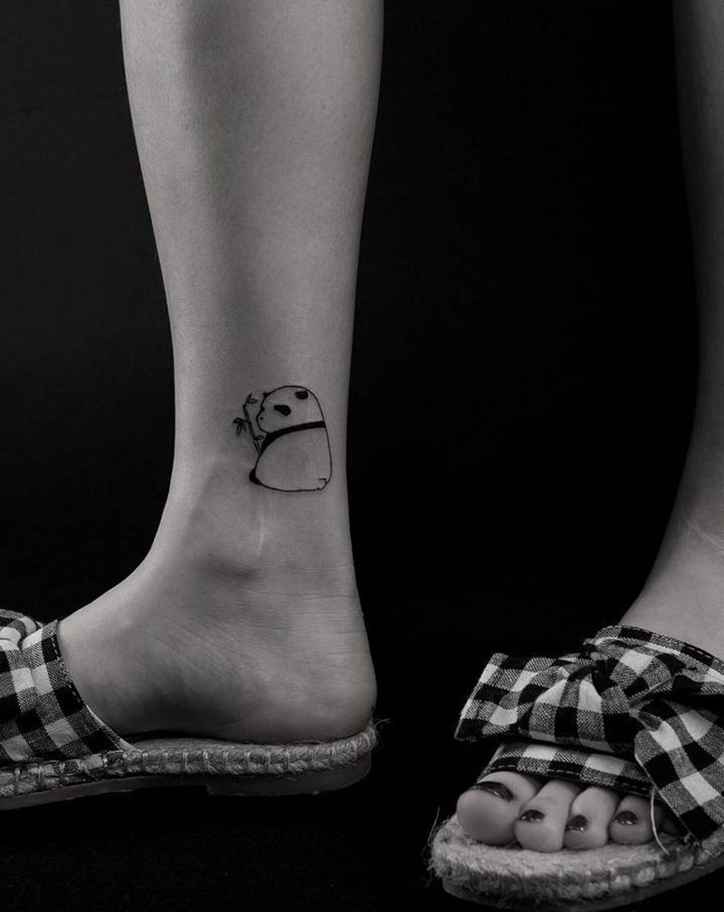 熊猫纹身图片_脚部小清新纹身图案