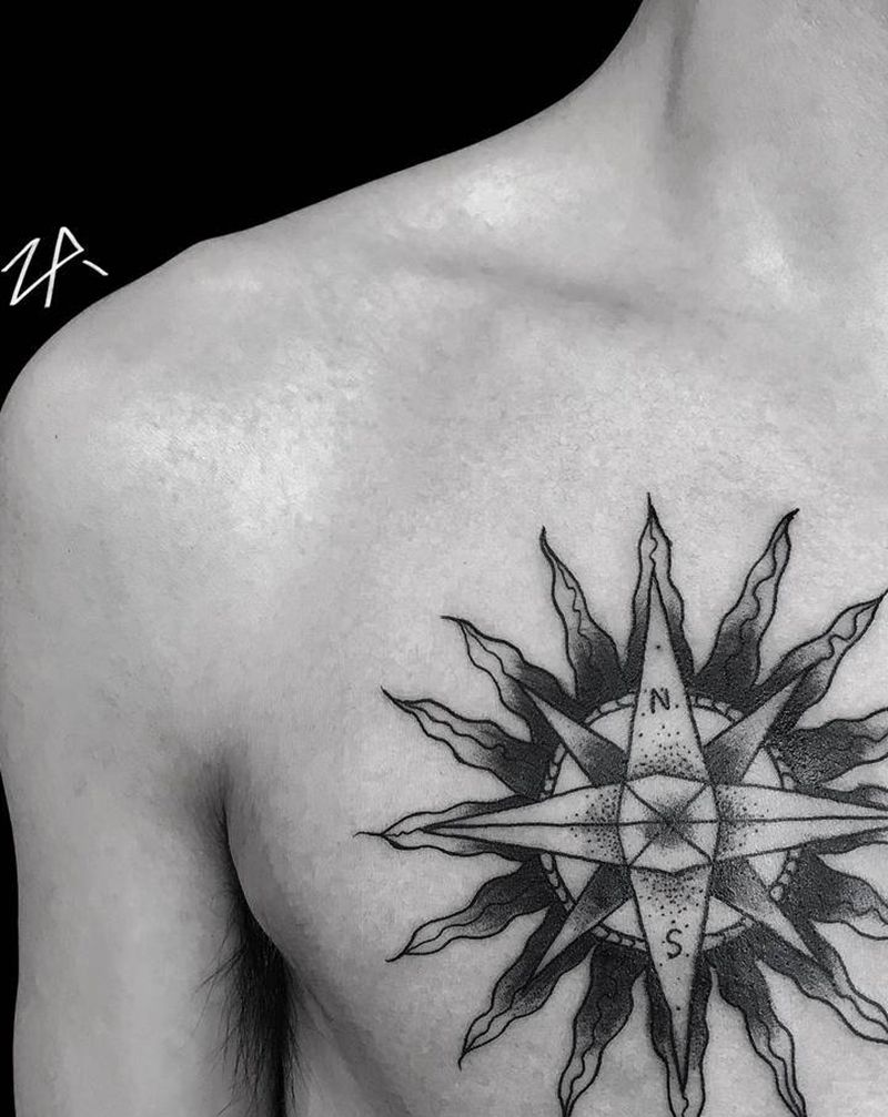 太阳纹身图片_胸部图腾几何纹身图案