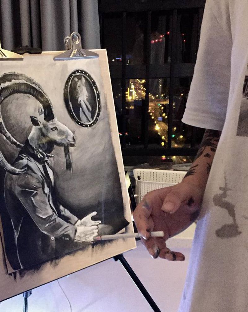 撒旦羊纹身图片_手稿纹身图案