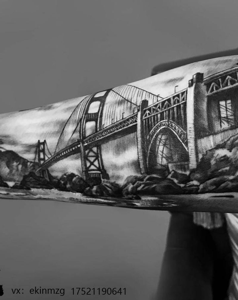 金门大桥纹身图片_手部纹身图案