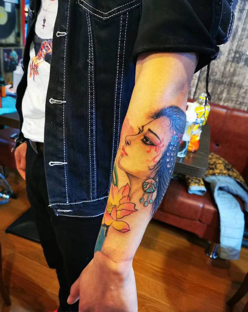 艺伎纹身图片_手臂新传统纹身图案