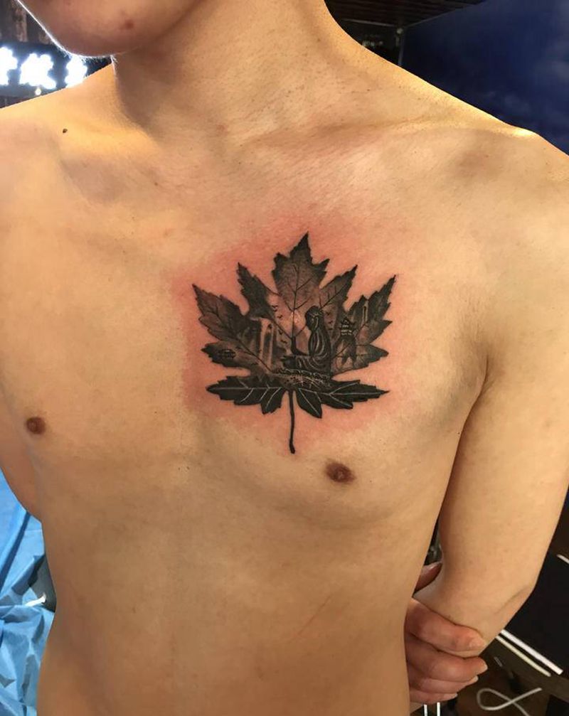 佛纹身图片_胸部纹身图案