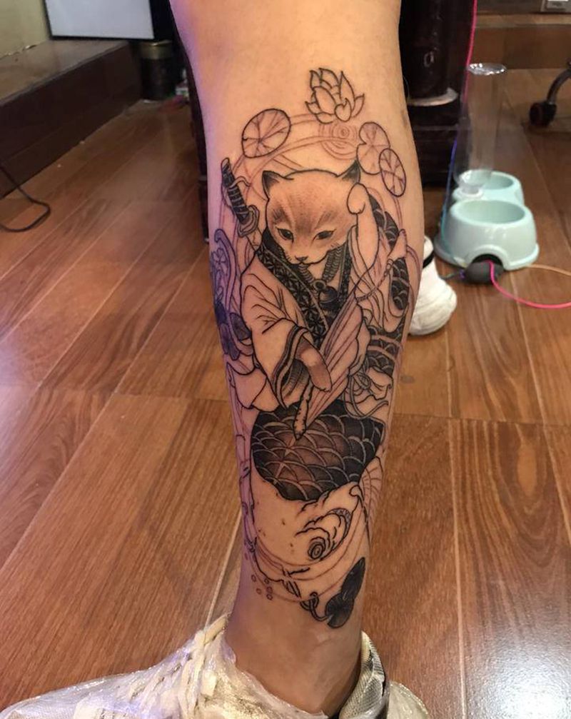 待完成纹身图片_腿部新传统纹身图案