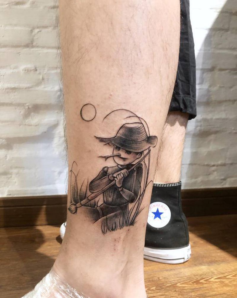 最近工作：稻草人纹身图片_腿部纹身图案