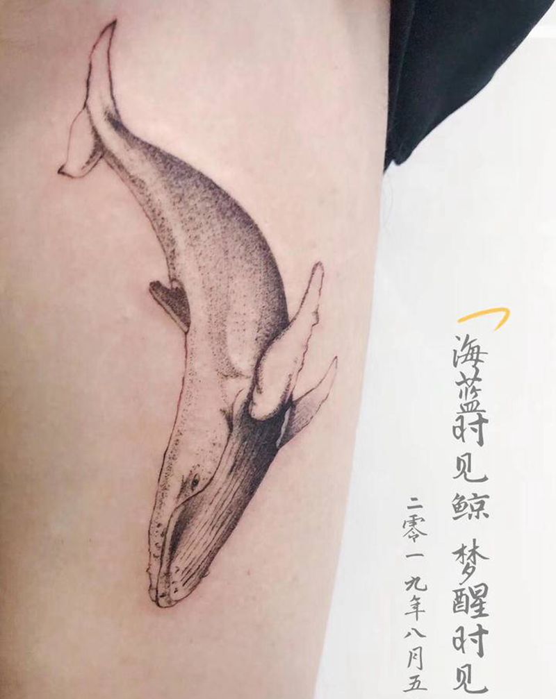 海蓝时见鲸，梦醒时见你纹身图片_腿部点刺纹身图案