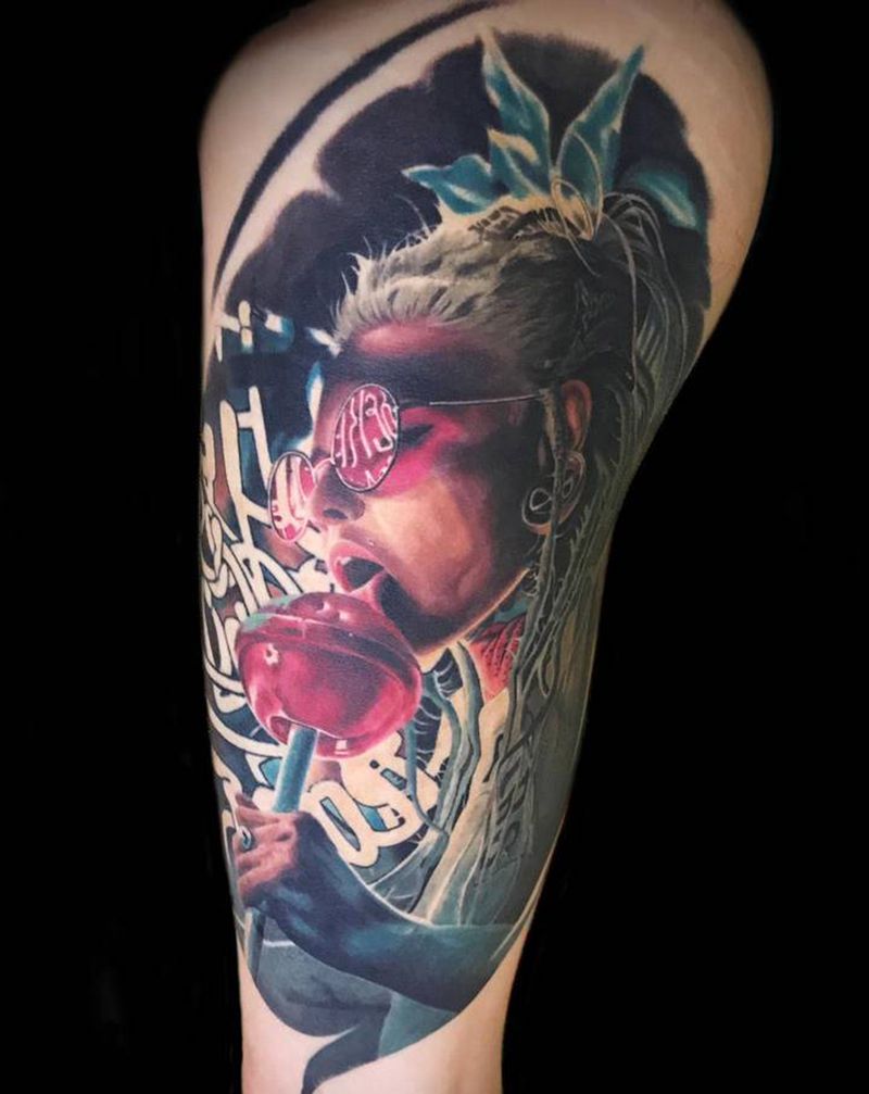 欧美风格纹身图片_颈部欧美写实纹身图案