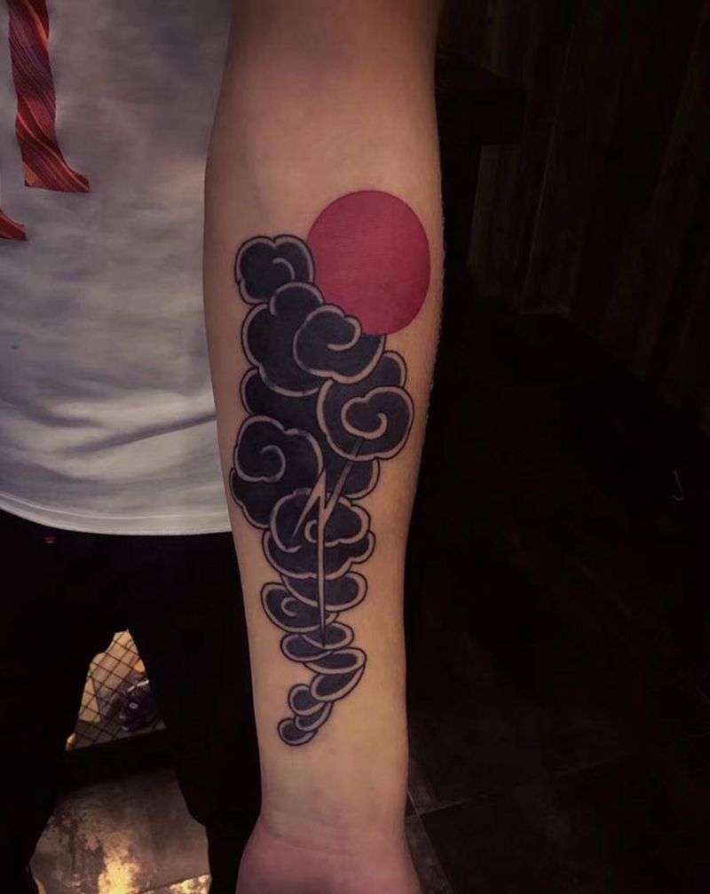 红日覆盖纹身图片_手部手臂老传统纹身图案