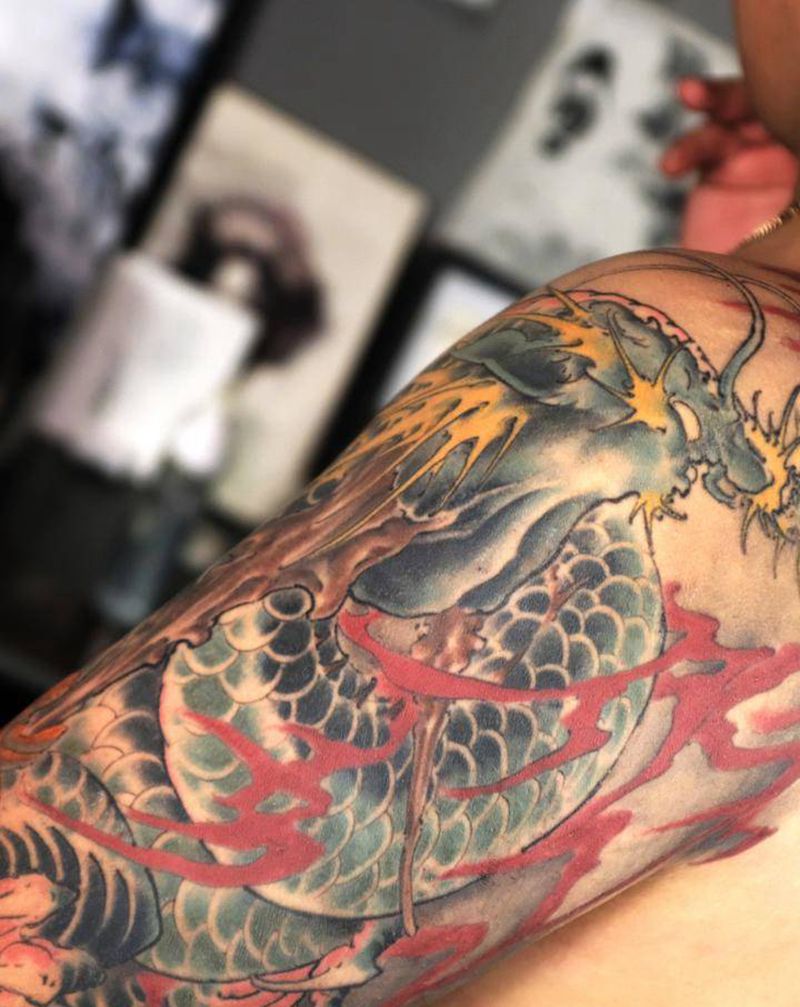 进度纹身图片_手臂新传统纹身图案