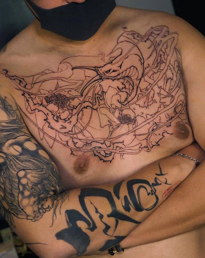 进度纹身图片_胸部新传统纹身图案